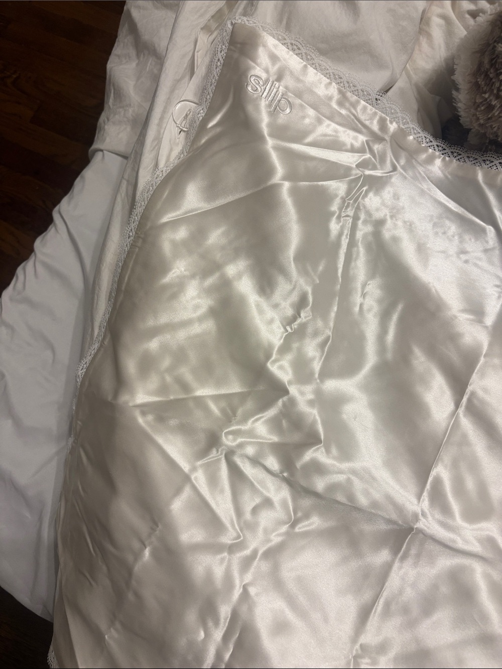 Slip Silk Pillowcase with Lace Trim NWOT